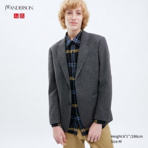 Blejzre Uniqlo Tailored Jacket (Vlna Blend) Panske Tmavo Siva Slovensko | G405764