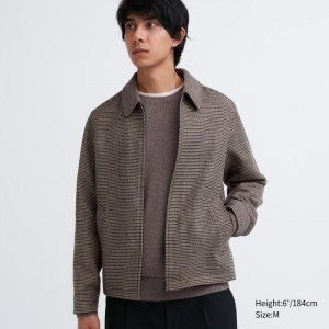 Blouson Uniqlo Single Collar Kratke (Houndstooth) Damske Hnede Slovensko | Y780781
