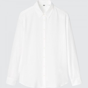 Bluzka Uniqlo Rayon Long-Sleeve Damske Biele Slovensko | T252962