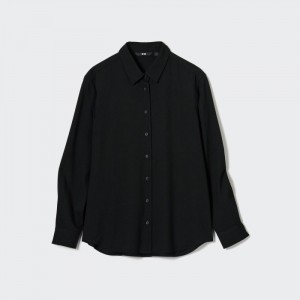 Bluzka Uniqlo Rayon Long-Sleeve Damske Čierne Slovensko | D157550