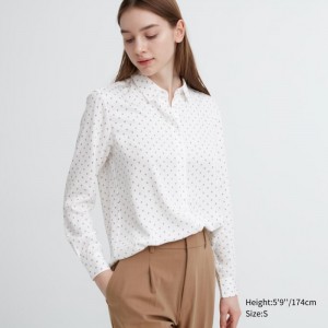 Bluzka Uniqlo Rayon Printed Long-Sleeve Damske Biele Slovensko | R660752