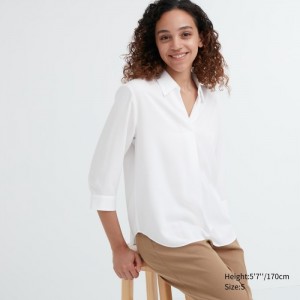 Bluzka Uniqlo Rayon Skipper Collar 3/4-Sleeve Damske Biele Slovensko | F017833