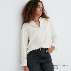 Bluzka Uniqlo Satin Long-Sleeve Damske Biele Slovensko | G310803