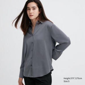 Bluzka Uniqlo Satin Long-Sleeve Damske Siva Slovensko | A099148