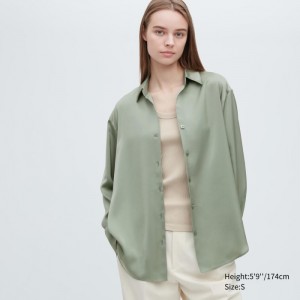 Bluzka Uniqlo Satin Long-Sleeve Damske Zelene Slovensko | M835693