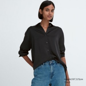 Bluzka Uniqlo Satin Long-Sleeve Damske Čierne Slovensko | K033828