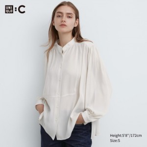 Bluzka Uniqlo Volume Long-Sleeve Damske Biele Slovensko | C541522