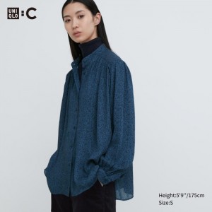 Bluzka Uniqlo Volume Long-Sleeve Damske Modre Slovensko | U655202