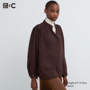 Bluzka Uniqlo Volume Long-Sleeve Damske Tmavo Hnede Slovensko | L622040