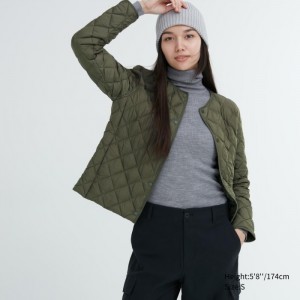 Bundy Uniqlo PUFFTECH Prešívané (Warm Polstrované) Damske Olivovo Zelená Slovensko | N881930