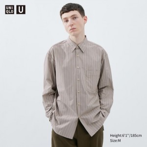 Casual Shirts Uniqlo Broadcloth Oversized Pruhované Long-Sleeve Panske Siva Slovensko | I290698