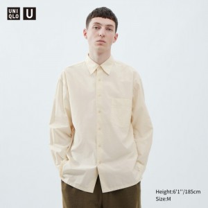 Casual Shirts Uniqlo Broadcloth Oversized Long-Sleeve Panske Natural Slovensko | R798016