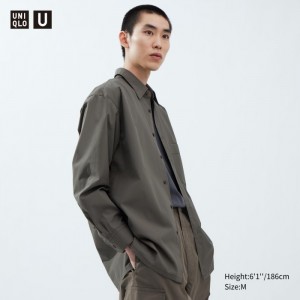 Casual Shirts Uniqlo Broadcloth Oversized Long-Sleeve Panske Olivovo Zelená Slovensko | C474703