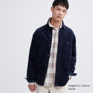 Casual Shirts Uniqlo Corduroy Pracovná Long-Sleeve Panske Námornícka Modrá Slovensko | C240137