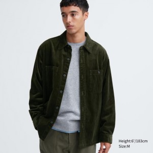 Casual Shirts Uniqlo Corduroy Pracovná Long-Sleeve Panske Olivovo Zelená Slovensko | R086824