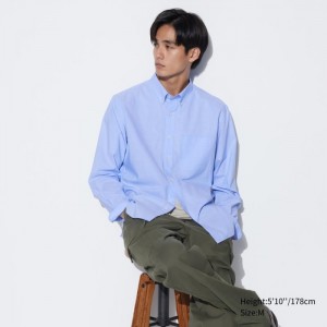 Casual Shirts Uniqlo Extra Fine Bavlnene Broadcloth Panske Modre Slovensko | F163554
