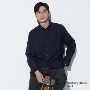 Casual Shirts Uniqlo Extra Fine Bavlnene Broadcloth Panske Námornícka Modrá Slovensko | E458660