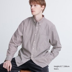 Casual Shirts Uniqlo Extra Fine Bavlnene Broadcloth Pruhované Panske Hnede Slovensko | R272090