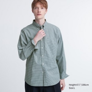 Casual Shirts Uniqlo Extra Fine Bavlnene Broadcloth Checked Panske Tmavo Zelene Slovensko | S844610