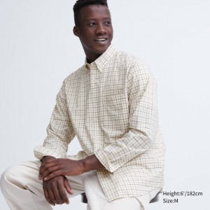 Casual Shirts Uniqlo Extra Fine Bavlnene Broadcloth Checked Panske Biele Slovensko | R909271