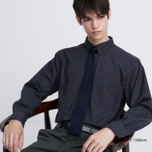 Casual Shirts Uniqlo Extra Fine Bavlnene Broadcloth Checked Panske Námornícka Modrá Slovensko | O344226