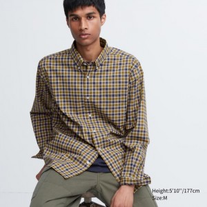 Casual Shirts Uniqlo Extra Fine Bavlnene Broadcloth Checked Panske Žlté Slovensko | M823651