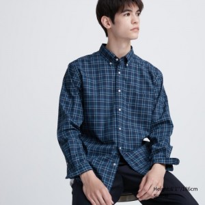 Casual Shirts Uniqlo Extra Fine Bavlnene Broadcloth Checked Panske Modre Slovensko | Q183516
