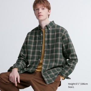 Casual Shirts Uniqlo Extra Fine Bavlnene Broadcloth Checked Panske Olivovo Zelená Slovensko | V419497