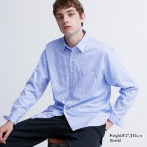 Casual Shirts Uniqlo Extra Fine Bavlnene Broadcloth Pruhované Panske Modre Slovensko | X582354