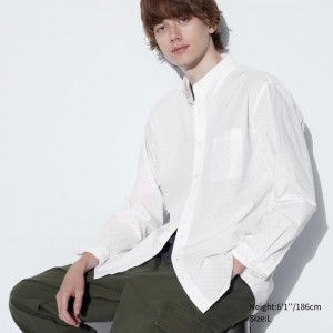 Casual Shirts Uniqlo Extra Fine Bavlnene Broadcloth Dotted Panske Biele Slovensko | P676626