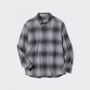 Casual Shirts Uniqlo Flannel Checked (2022 Edition) Panske Siva Slovensko | P011428