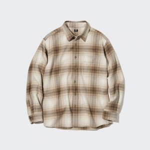 Casual Shirts Uniqlo Flannel Checked (2022 Edition) Panske Béžové Slovensko | U093409