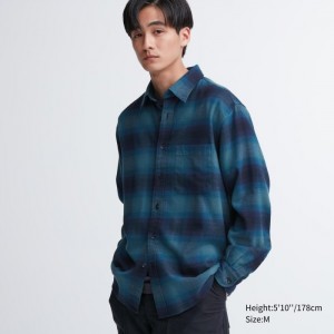 Casual Shirts Uniqlo Flannel Checked Panske Modre Slovensko | I309077