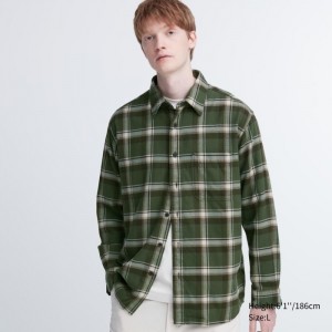 Casual Shirts Uniqlo Flannel Checked Panske Olivovo Zelená Slovensko | Y336954