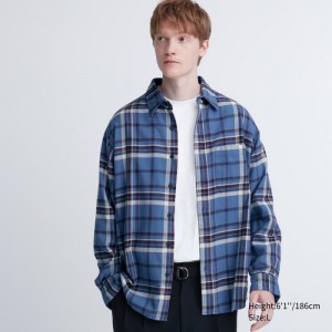 Casual Shirts Uniqlo Flannel Checked Panske Modre Slovensko | R583702