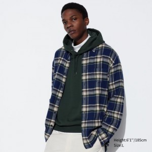 Casual Shirts Uniqlo Flannel Checked Panske Modre Slovensko | O799082