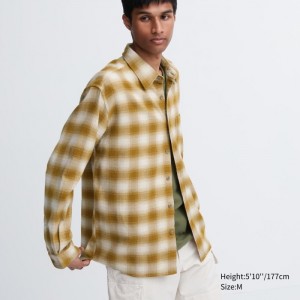 Casual Shirts Uniqlo Flannel Checked Panske Žlté Slovensko | T945060