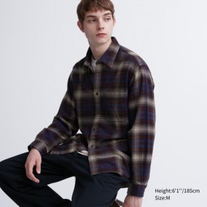 Casual Shirts Uniqlo Flannel Checked Panske Wine Slovensko | R579288