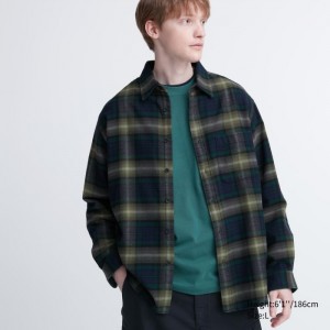 Casual Shirts Uniqlo Flannel Checked Panske Tmavo Zelene Slovensko | V019568