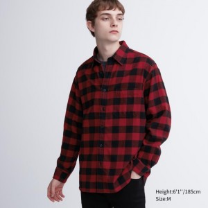 Casual Shirts Uniqlo Flannel Checked Panske Červené Slovensko | P072973