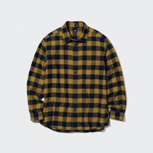 Casual Shirts Uniqlo Flannel Checked Panske Žlté Slovensko | Y191495