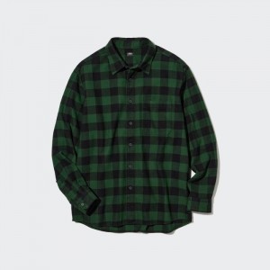 Casual Shirts Uniqlo Flannel Checked Panske Zelene Slovensko | B758143