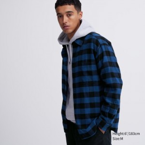 Casual Shirts Uniqlo Flannel Checked Panske Modre Slovensko | W371886