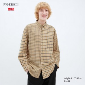 Casual Shirts Uniqlo Flannel Checked Panske Béžové Slovensko | N410483