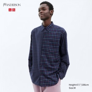 Casual Shirts Uniqlo Flannel Checked Panske Námornícka Modrá Slovensko | I369684