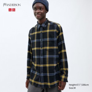 Casual Shirts Uniqlo Flannel Checked Panske Čierne Slovensko | G878870