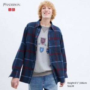 Casual Shirts Uniqlo Flannel Checked Panske Modre Slovensko | J345217