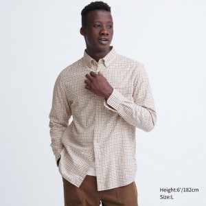 Casual Shirts Uniqlo Flannel Checked Panske Biele Slovensko | G793095