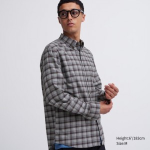 Casual Shirts Uniqlo Flannel Checked Panske Siva Slovensko | M407535