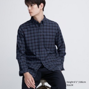 Casual Shirts Uniqlo Flannel Checked Panske Modre Slovensko | C246813
